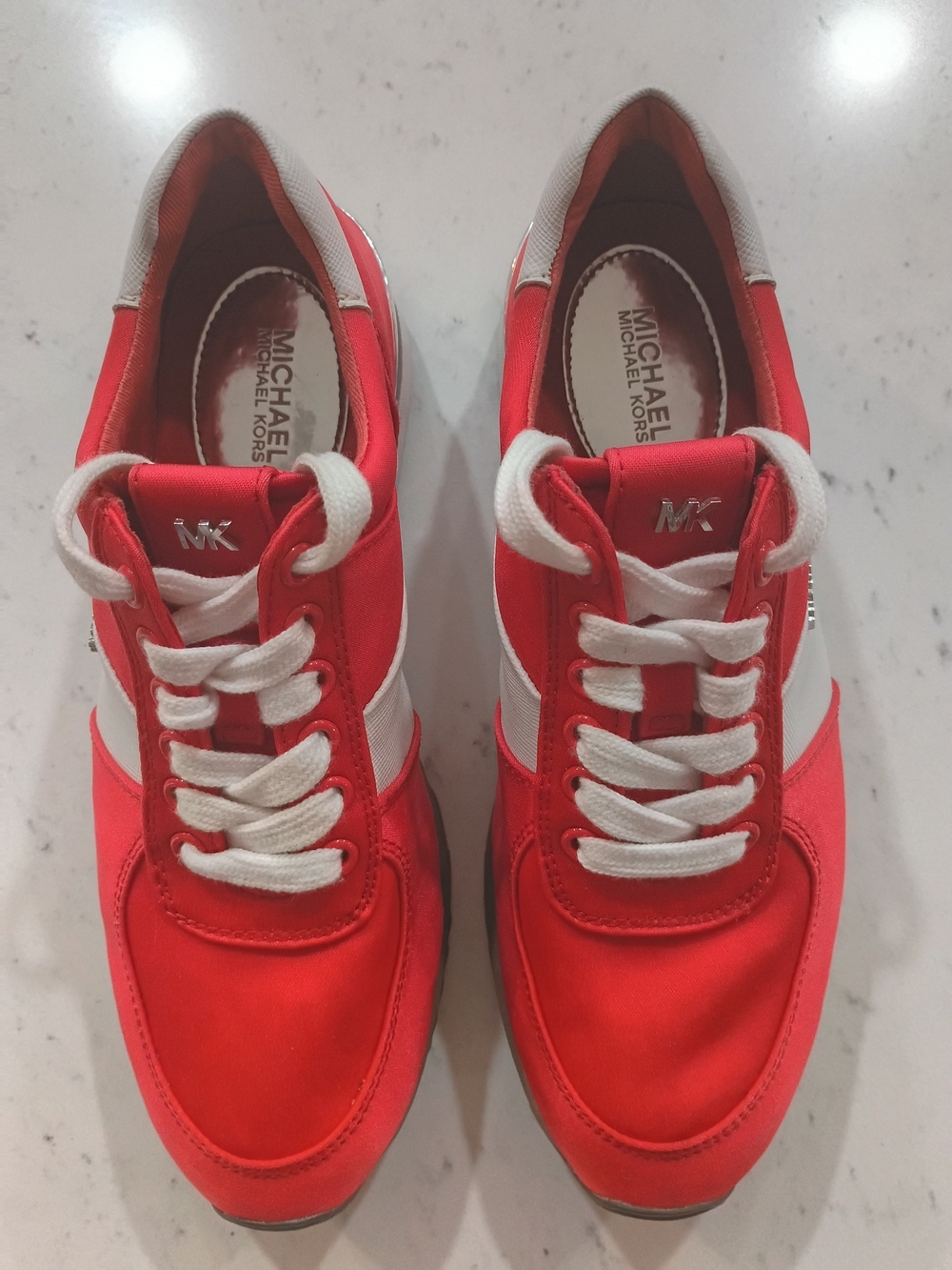 Michael Kors Allie "Coral Reef" Red & White Fashion Sneakers - Women's Size 5.5M